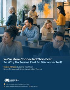 A group of people at work looking and feeling disconnected.