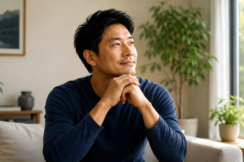 An image of a man taking a moment to think about his whole health