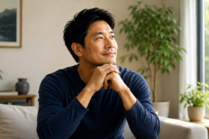 An image of a man taking a moment to think about his whole health
