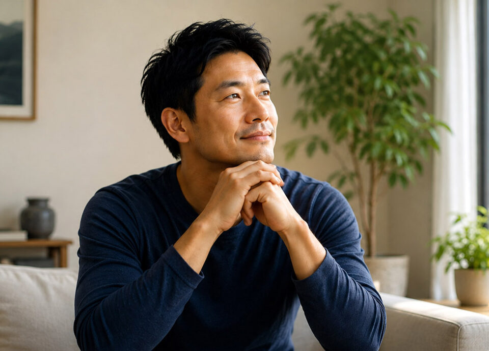 An image of a man taking a moment to think about his whole health
