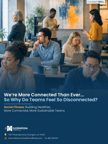 A group of people at work looking and feeling disconnected.